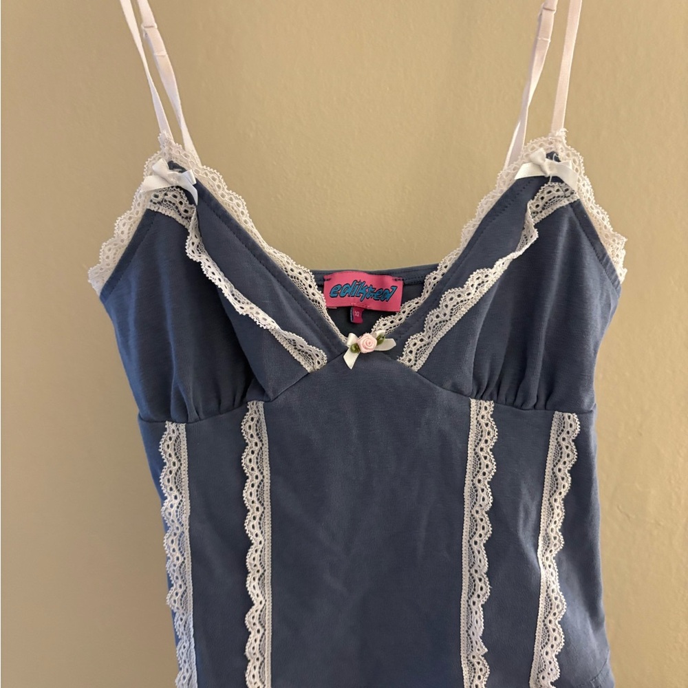 Edikted Blue Lace Trim Camisole - Picture 3 of 3